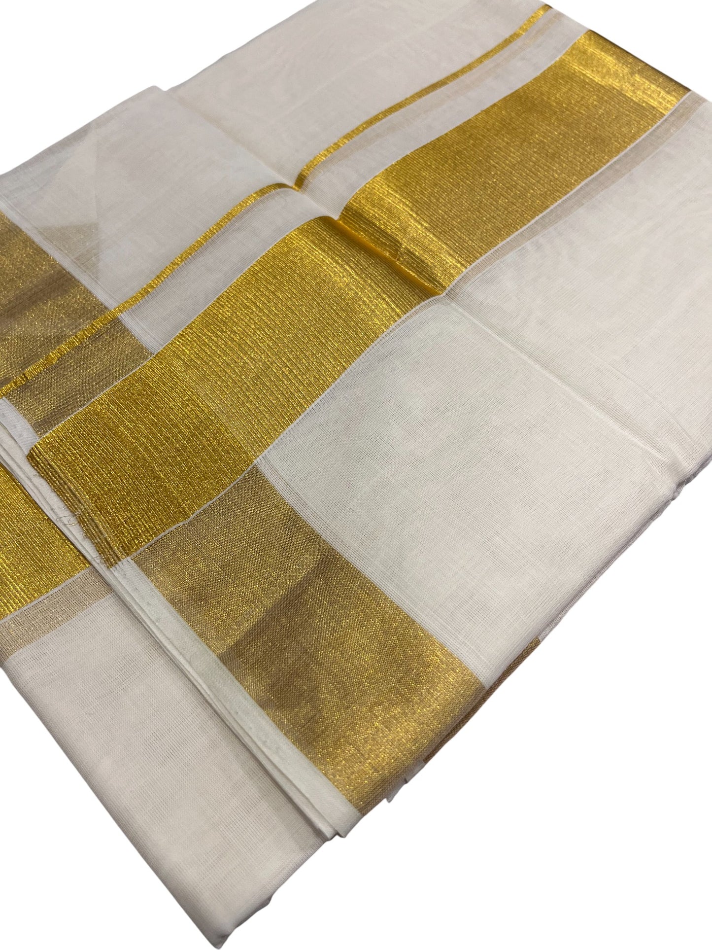 Southloom Premium Handloom Cotton Double Mundu with Gold Kasavu Border