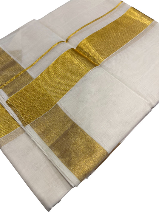 Southloom Premium Handloom Cotton Double Mundu with Gold Kasavu Border