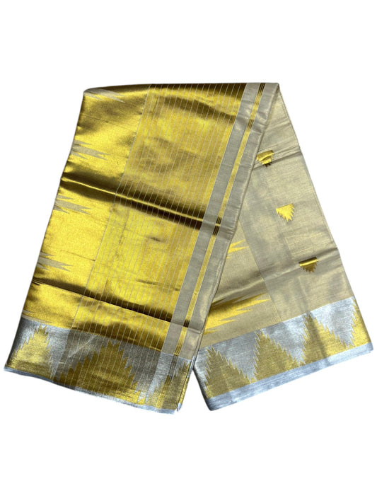 Southloom  Kerala Tissue Kasavu Saree with Temple Woven Work on Body and Border