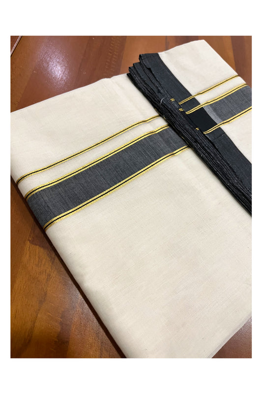 Southloom Premium Balaramapuram Unakkupaavu Handloom Mundu with Black and Kasavu Border (South Indian Kerala Dhoti)