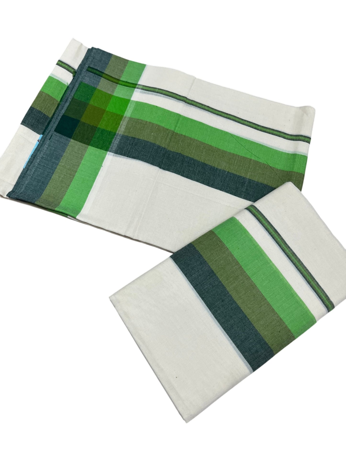 Southloom Pure Cotton Kerala Single Mulloth Set Mundu (Mundum Neriyathum) Green Border in 2.50 mtrs SL243