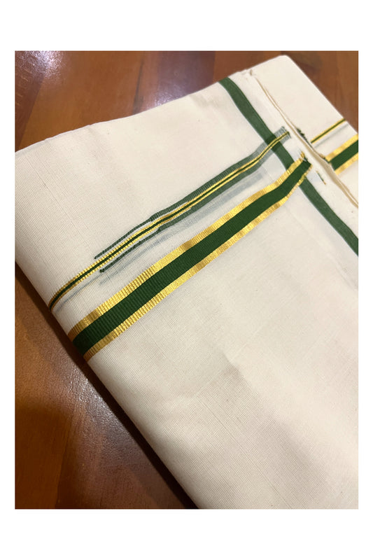 Southloom Premium Balaramapuram Unakkupaavu Handloom Mundu with Green and Kasavu Puliyilakkara Border (South Indian Dhoti)