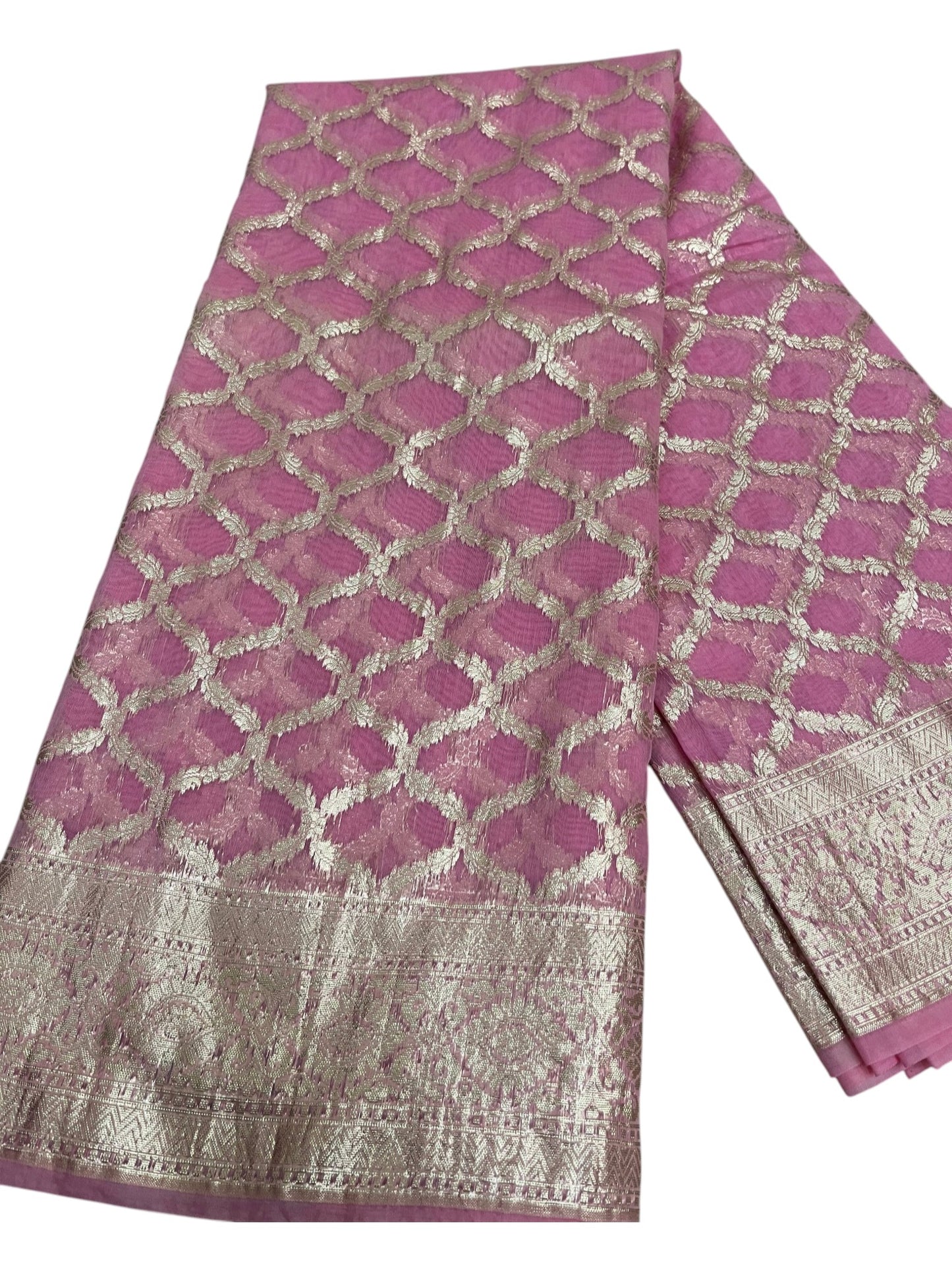 Southloom Cotton Banarasi Silk Saree with Woven Work on Body and Borders (Pink)