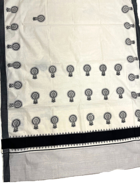 Southloom Cotton Kerala Kasavu Saree with Hand Printed Kathakali Design