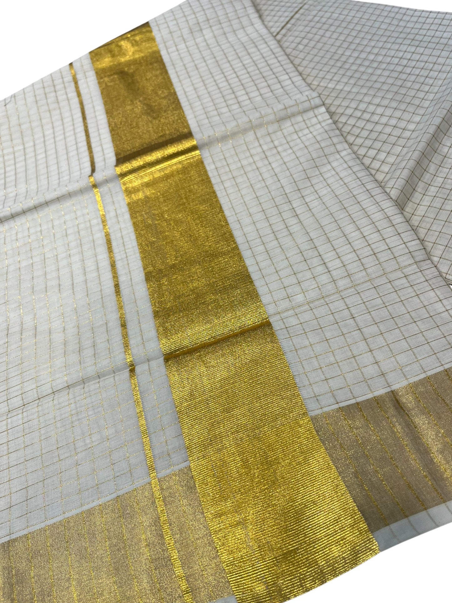 Southloom Pure Cotton Kerala Kasavu Check Design Saree