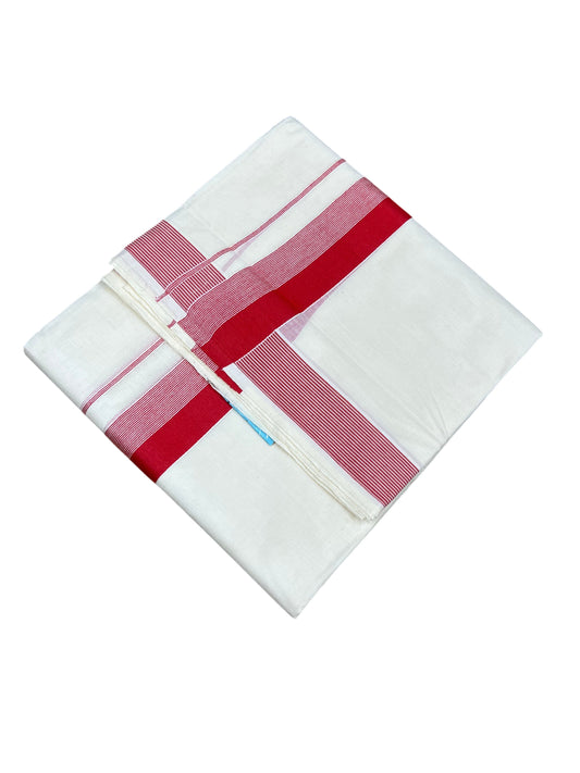 Southloom Kerala Pure Cotton Double Mundu with Red Lines And Red Border (South Indian Kerala Dhoti)