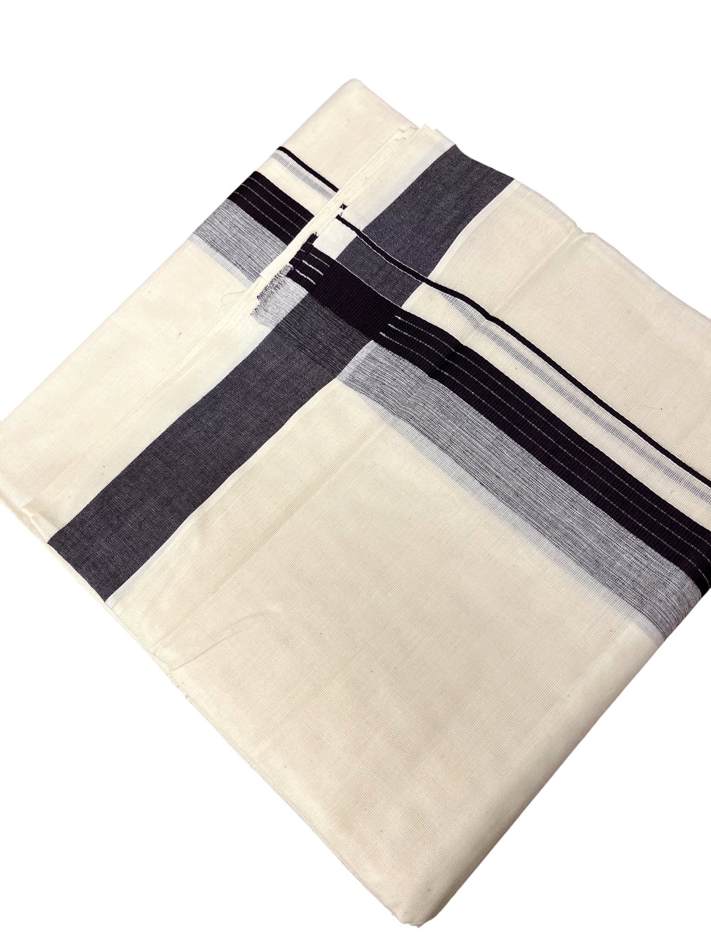 Southloom Kerala Pure Cotton Double Mundu with Grey Lines & Purple Border (South Indian Dhoti)
