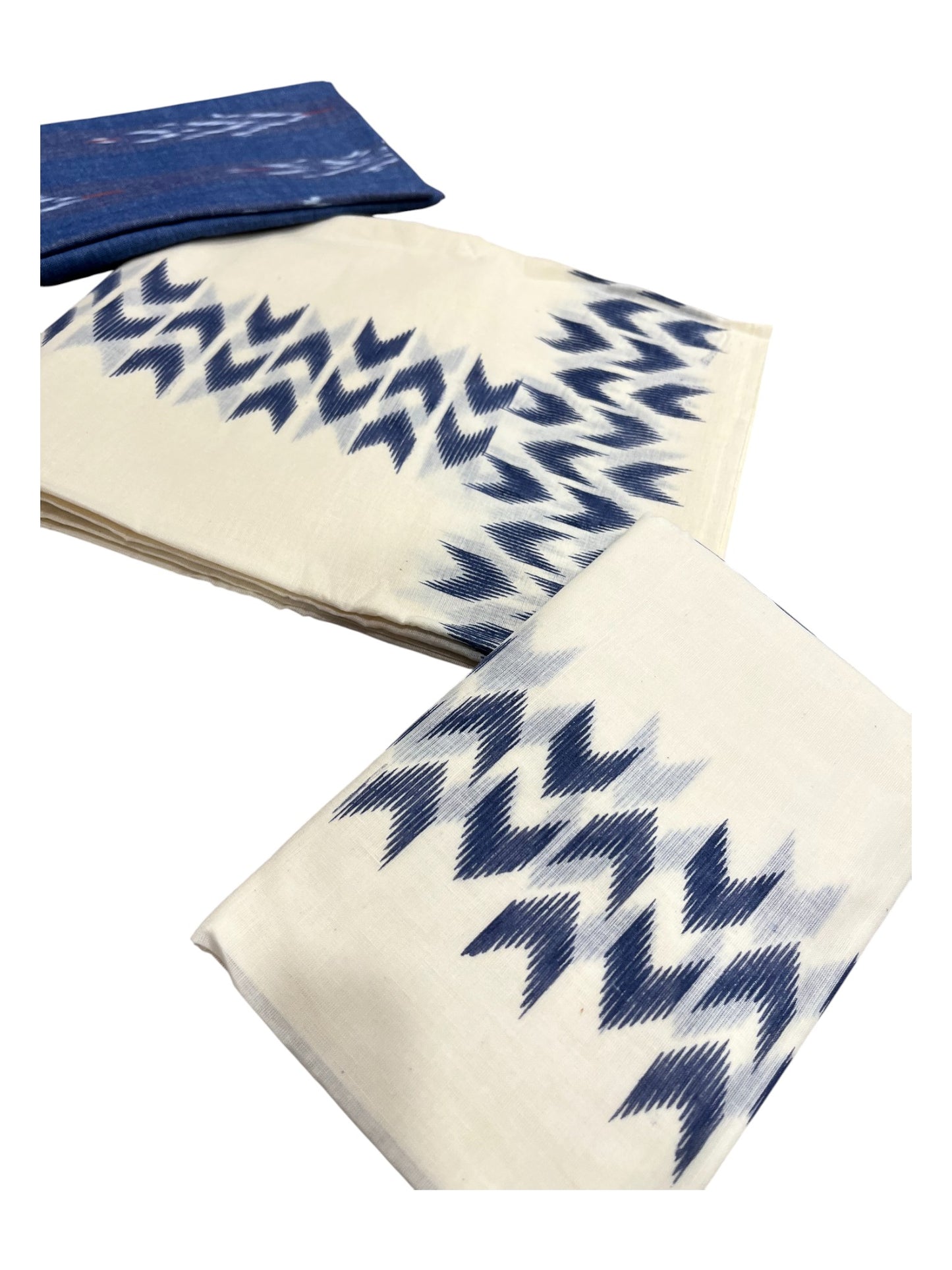 Southloom Ikat Design Blue Printed Set Mundu with Blouse Piece 2.80Mtrs