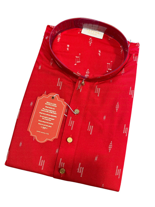Southloom Red Woven Patterns Semi Silk Short Kurta for Men