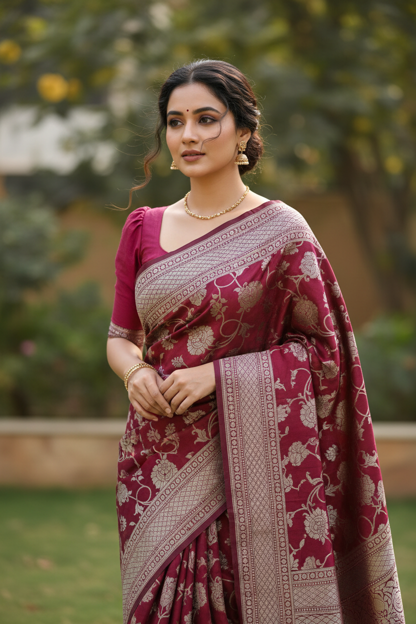 Southloom Pure Banarasi Silk Saree with Woven Work on Body and Borders