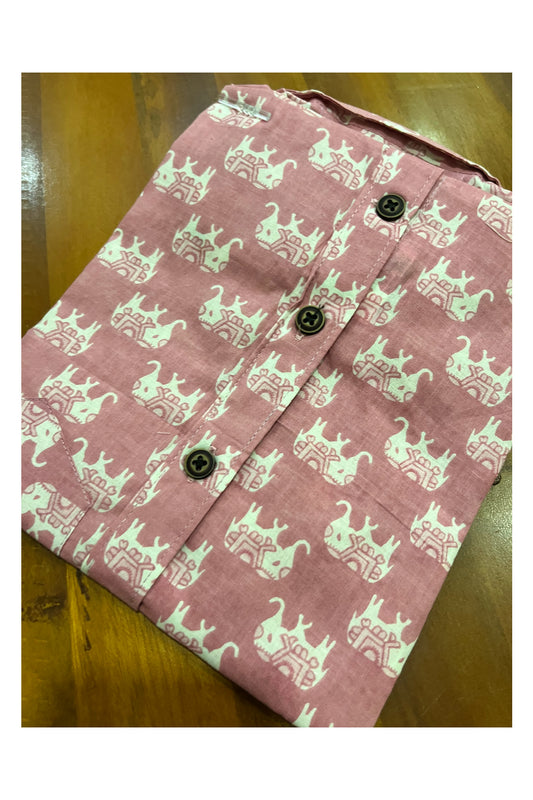Southloom Jaipur Cotton Pink Elephant Hand Block Printed Shirt For Kids (Half Sleeves)