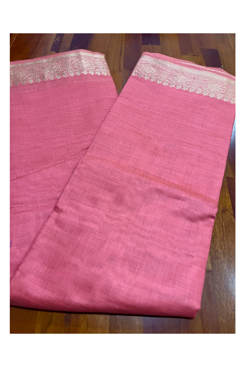 Southloom Cotton Plain Brick Red Saree with Kasavu Woven Border