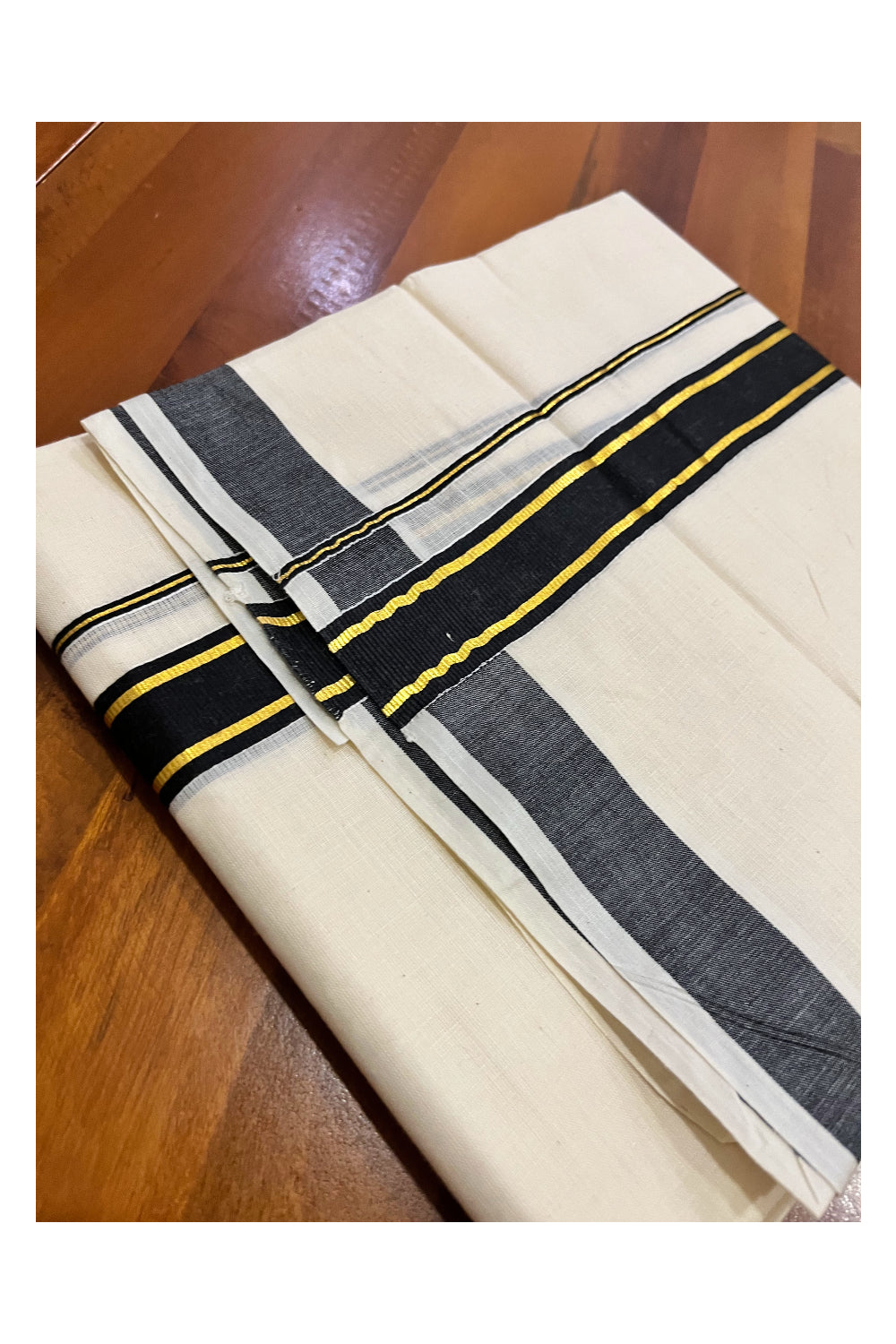 Pure Cotton Mundu with Black and Kasavu Border (South Indian Kerala Dhoti)