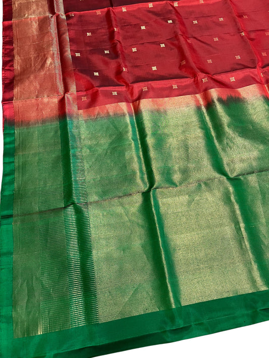 Southloom Pure Handloom Kanchipuram Silk Saree with Korvai Work (Maroon & Green)