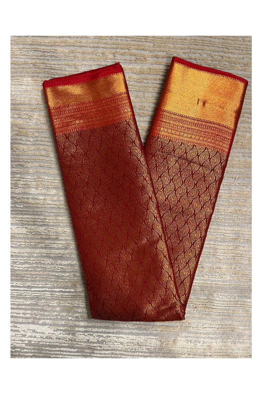 Southloom Banarasi Silk Brocade Bridal Saree WIth Woven Borders And Blouse Piece in Maroon And Gold