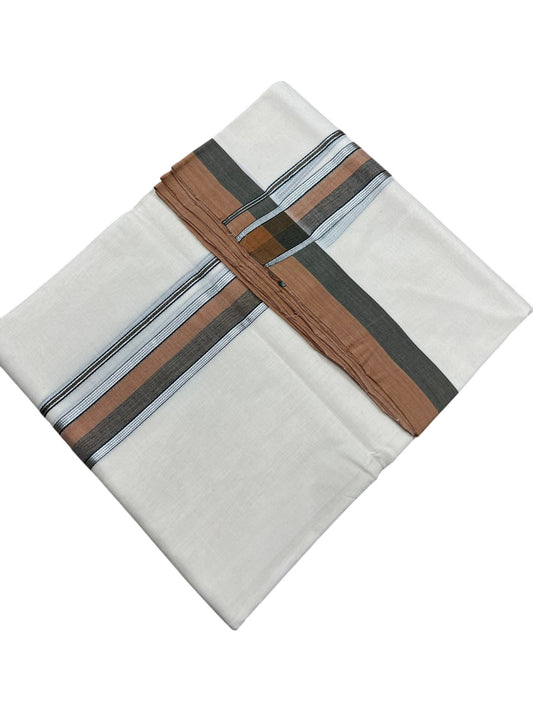 Southloom Premium Handloom Cotton Double Mundu with Brown and Green Kasavu Border