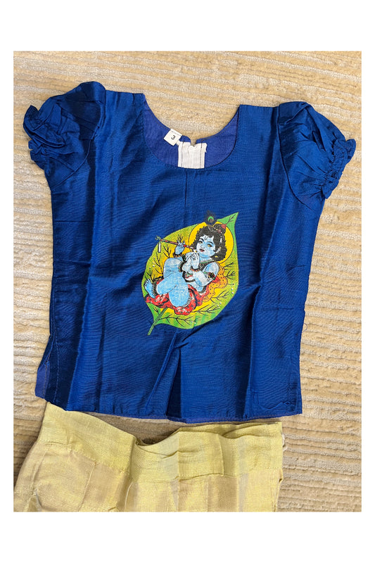 Southloom Kerala Blue And Tissue Kasave Pavada Blouse with Bead Work for Kids (Age 1 - 10)