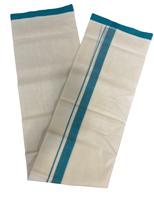 Southloom Premium Handloom Cotton Double Mundu with Blue Border