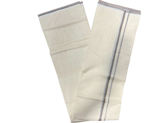 Southloom Pure Cotton Mundu with silver and Gray Border (South Indian Kerala Dhoti)