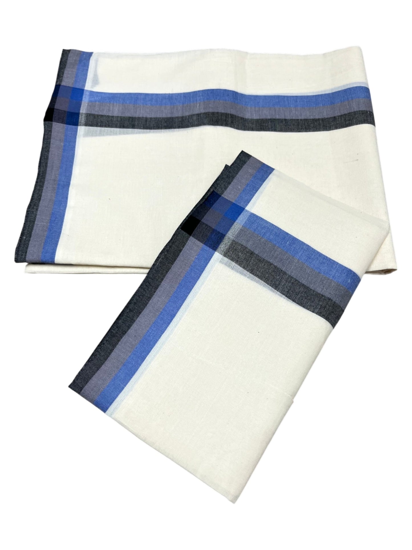 Southloom Pure Cotton Kerala Single Mulloth Set Mundu (Mundum Neriyathum) Blue & Black Border in 2.50 Mtrs SL243