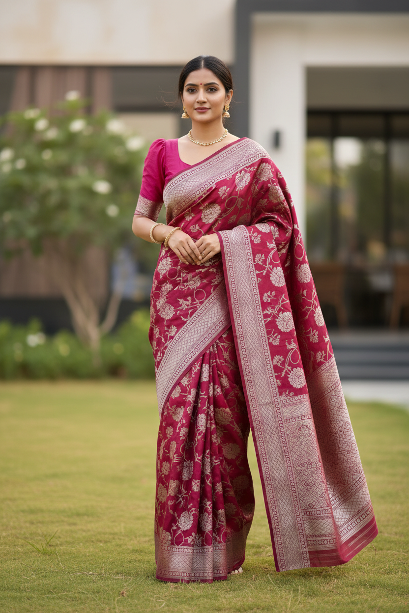 Southloom Pure Banarasi Silk Saree with Woven Work on Body and Borders