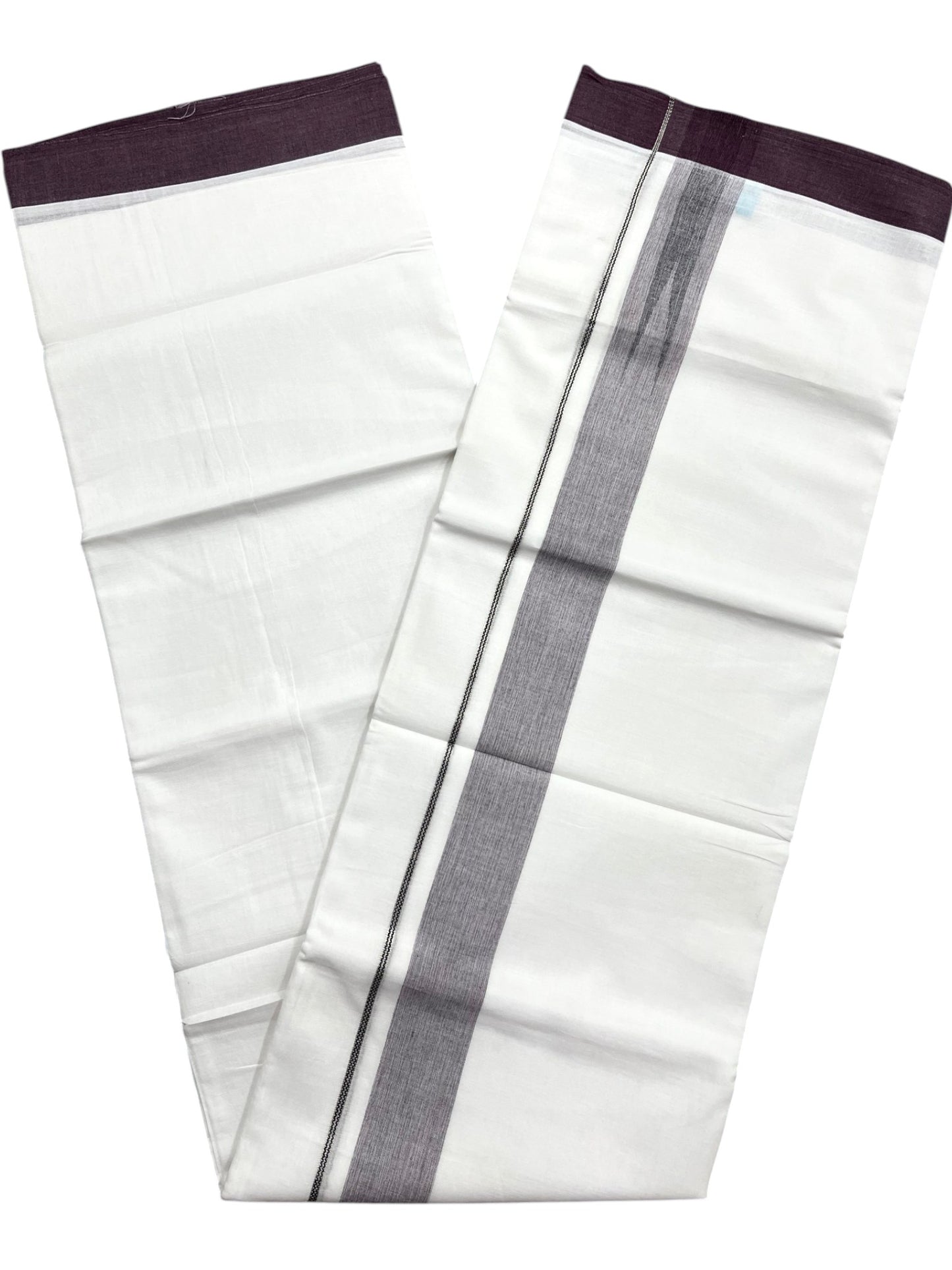 Southloom Pure White Cotton Mundu with Dark Purple Border (South Indian Kerala Dhoti)