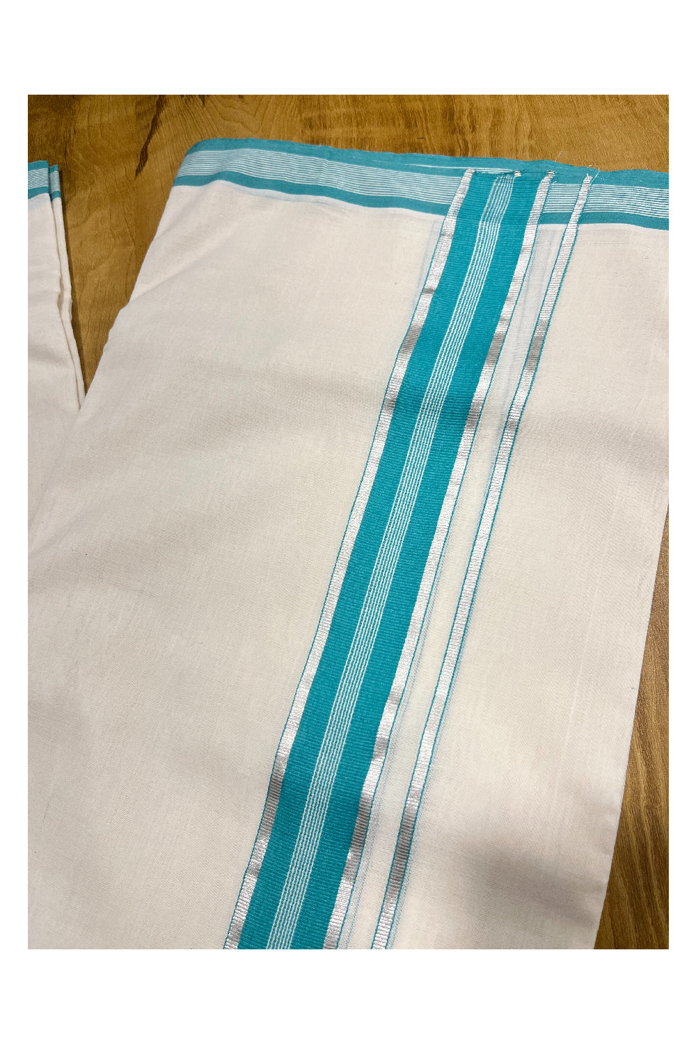 Premium Balaramapuram Handloom Unakkupaavu 1 inch Double Mundu with Kasavu and Green Kara