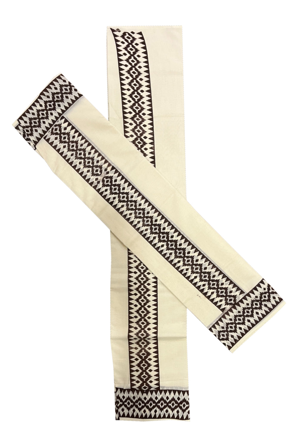 Cotton Kerala Single Set Mundu with Brown Block Printed Border