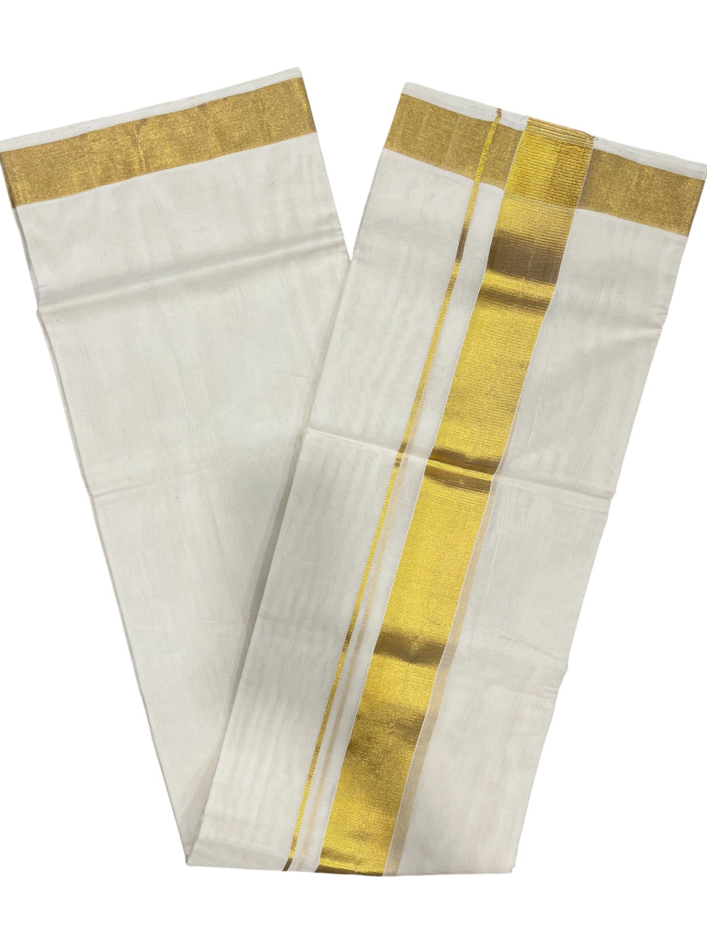 Southloom Premium Handloom Cotton Double Mundu with Gold Kasavu Border
