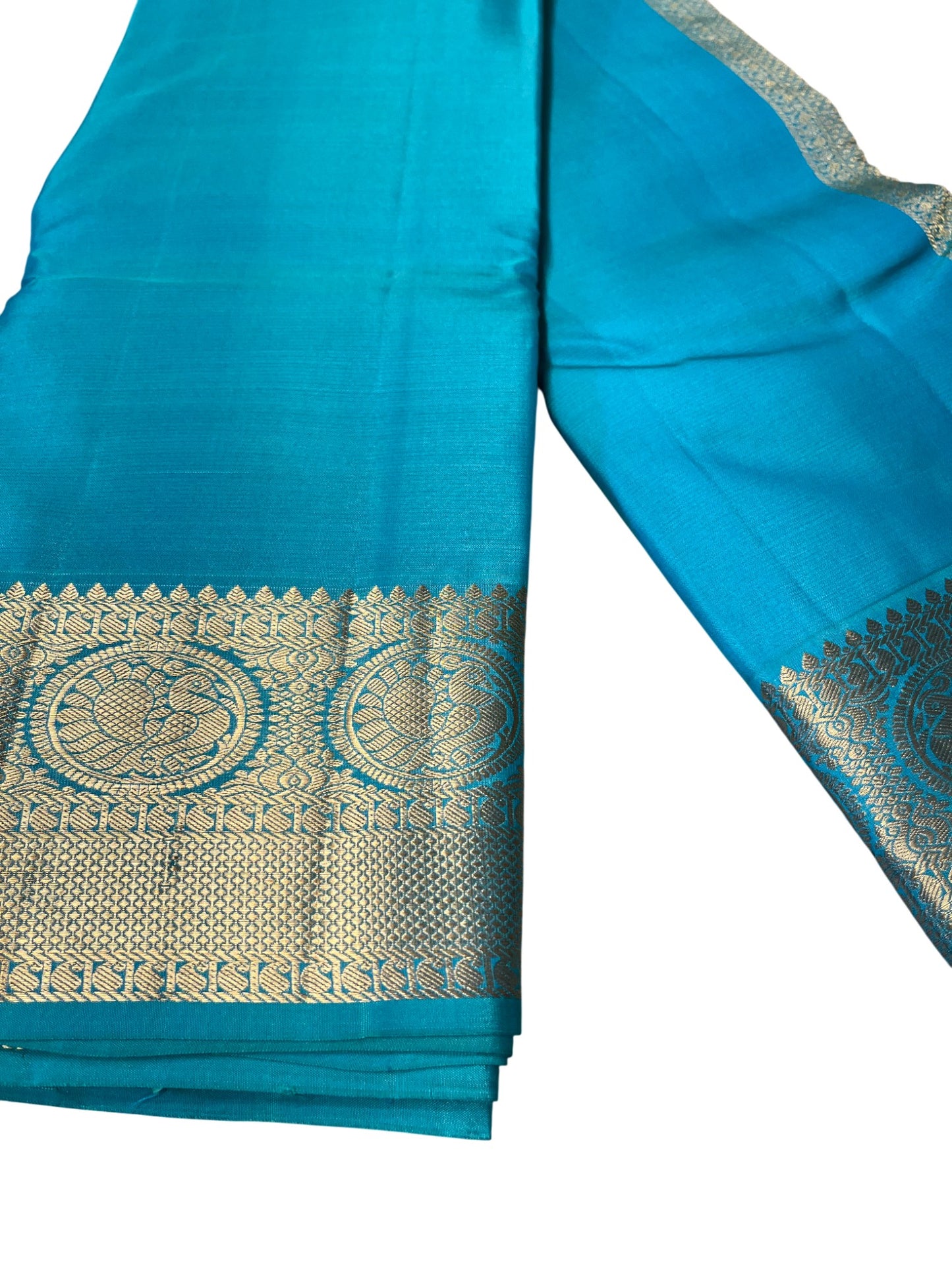 Southloom Pure Handloom Bridal Kanchipuram Silk Saree with Korvai Work (Blue)