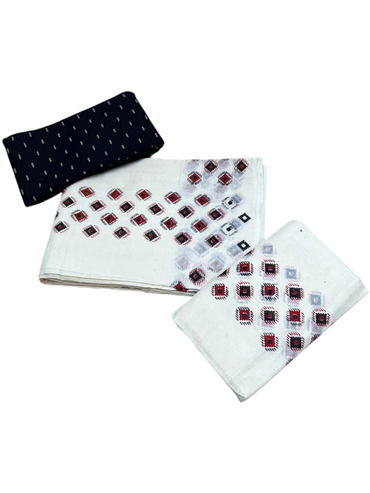 Southloom Kerala Pure Cotton Set Mundu Single (Mundum Neriyathum) with Digital Prints on Black & Red Border in 2.80 Mtrs SL570