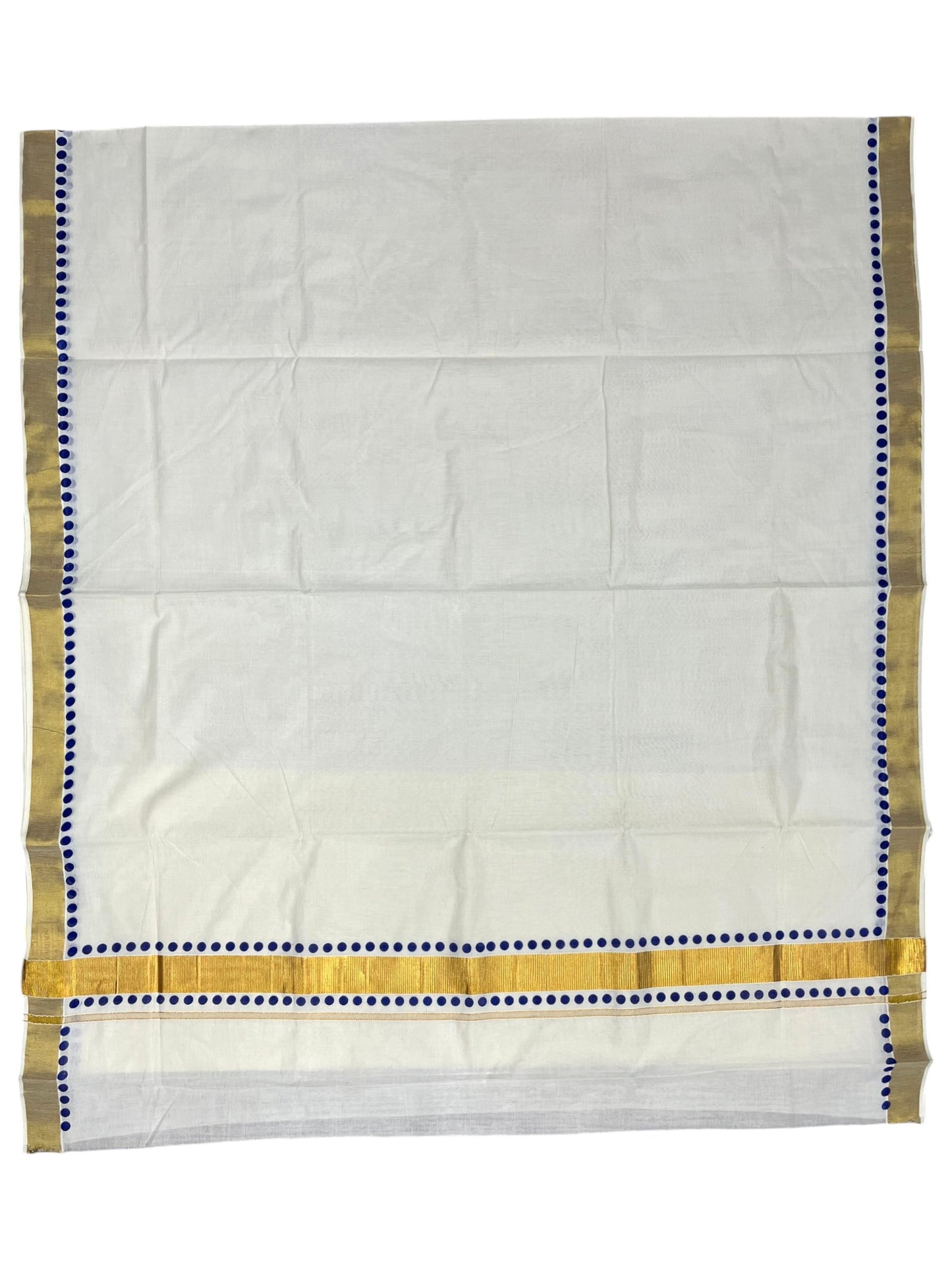 Southloom Cotton Kerala Kasavu Saree with Blue Polk Dots Design Border