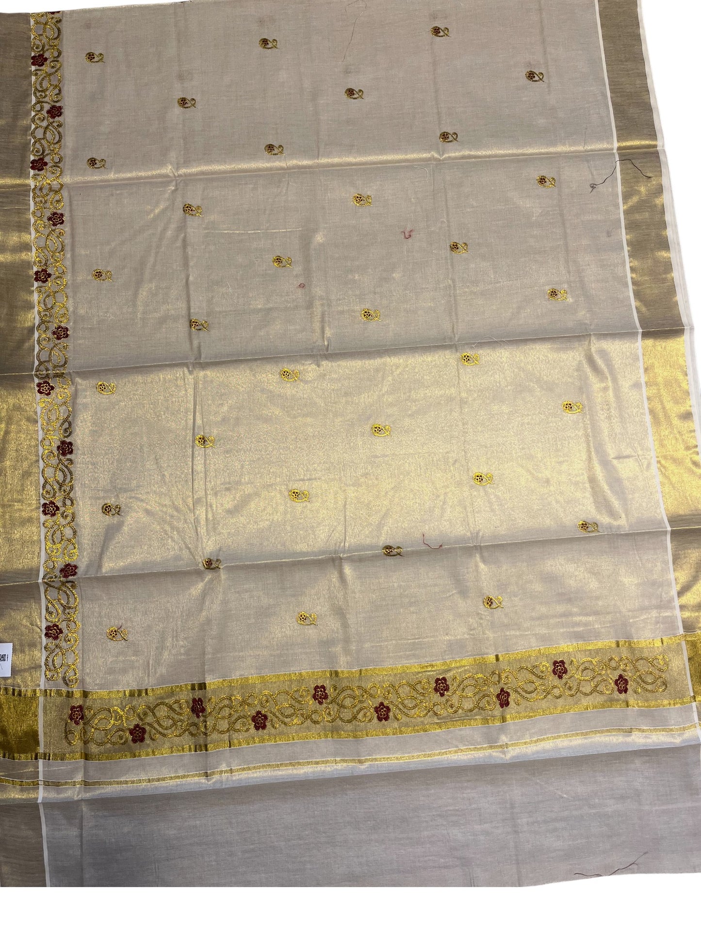 Southloom Kerala Tissue Kasavu Saree with Golden Embroidery Work on Body