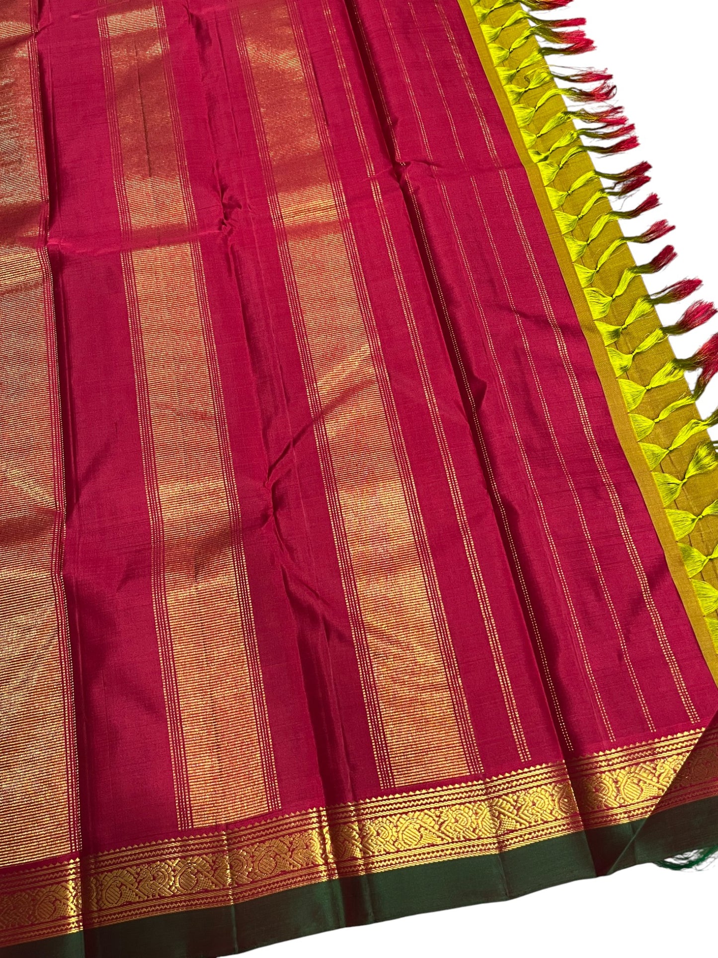Southloom Pure Handloom Bridal Kanchipuram Silk Saree with Korvai Work (Green & Pink)