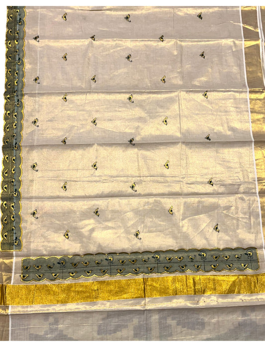 Southloom Tissue Kerala Kasavu Saree with Embroidery Design