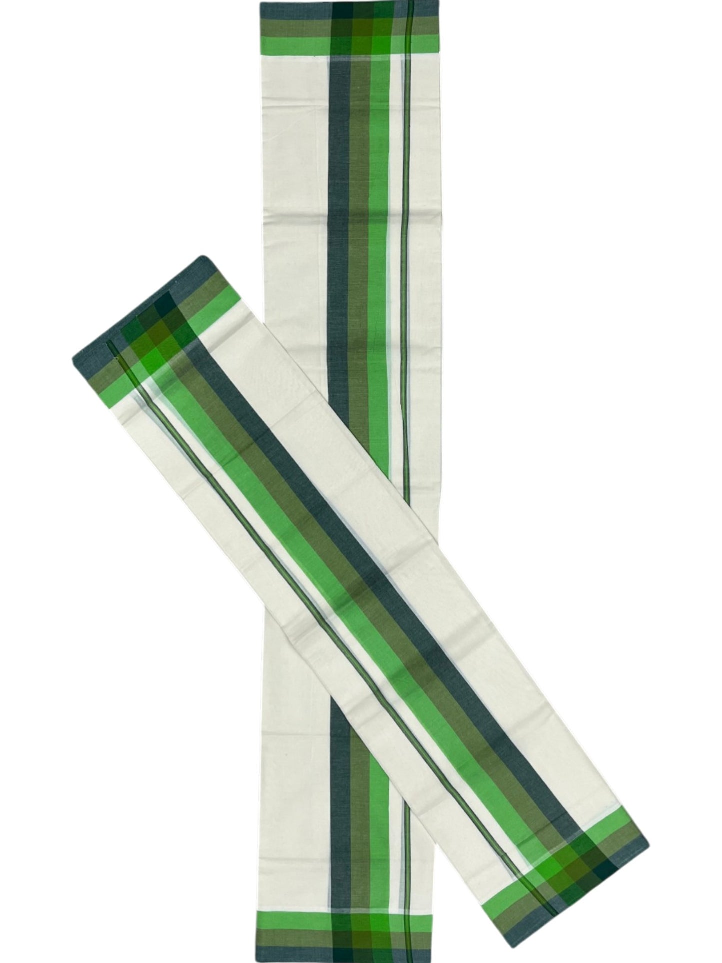 Southloom Pure Cotton Kerala Single Mulloth Set Mundu (Mundum Neriyathum) Green Border in 2.50 mtrs SL243