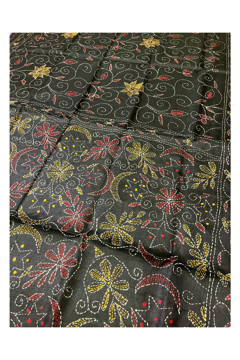 Southloom Kantha Thread Work Designer Black Saree