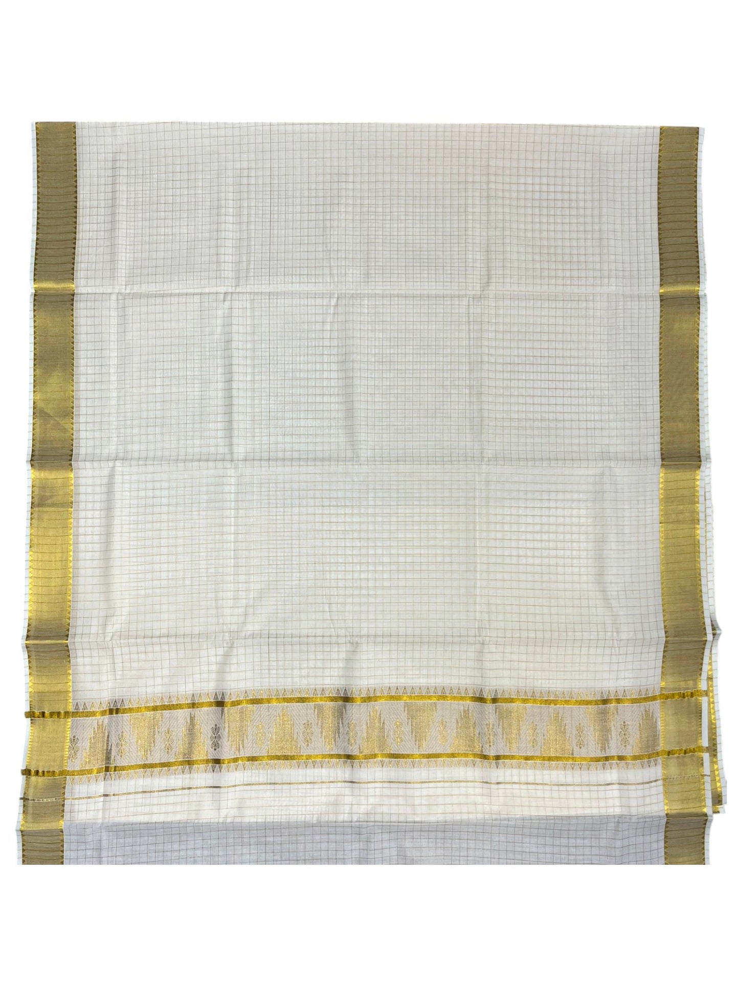 Southloom Pure Cotton Kerala Kasavu Check Saree with Woven Work