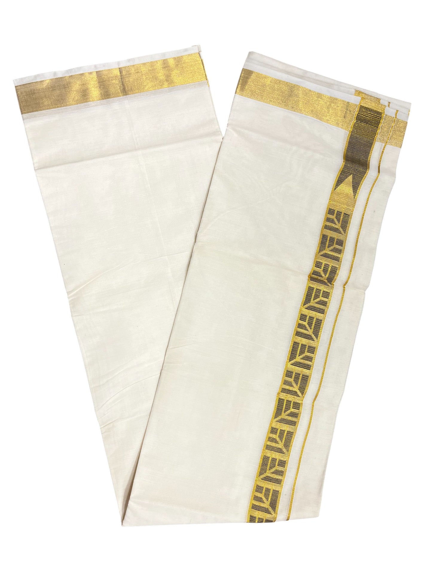 Southloom Kasavu Double Mundu with Black Prints Along Kasavu Kara