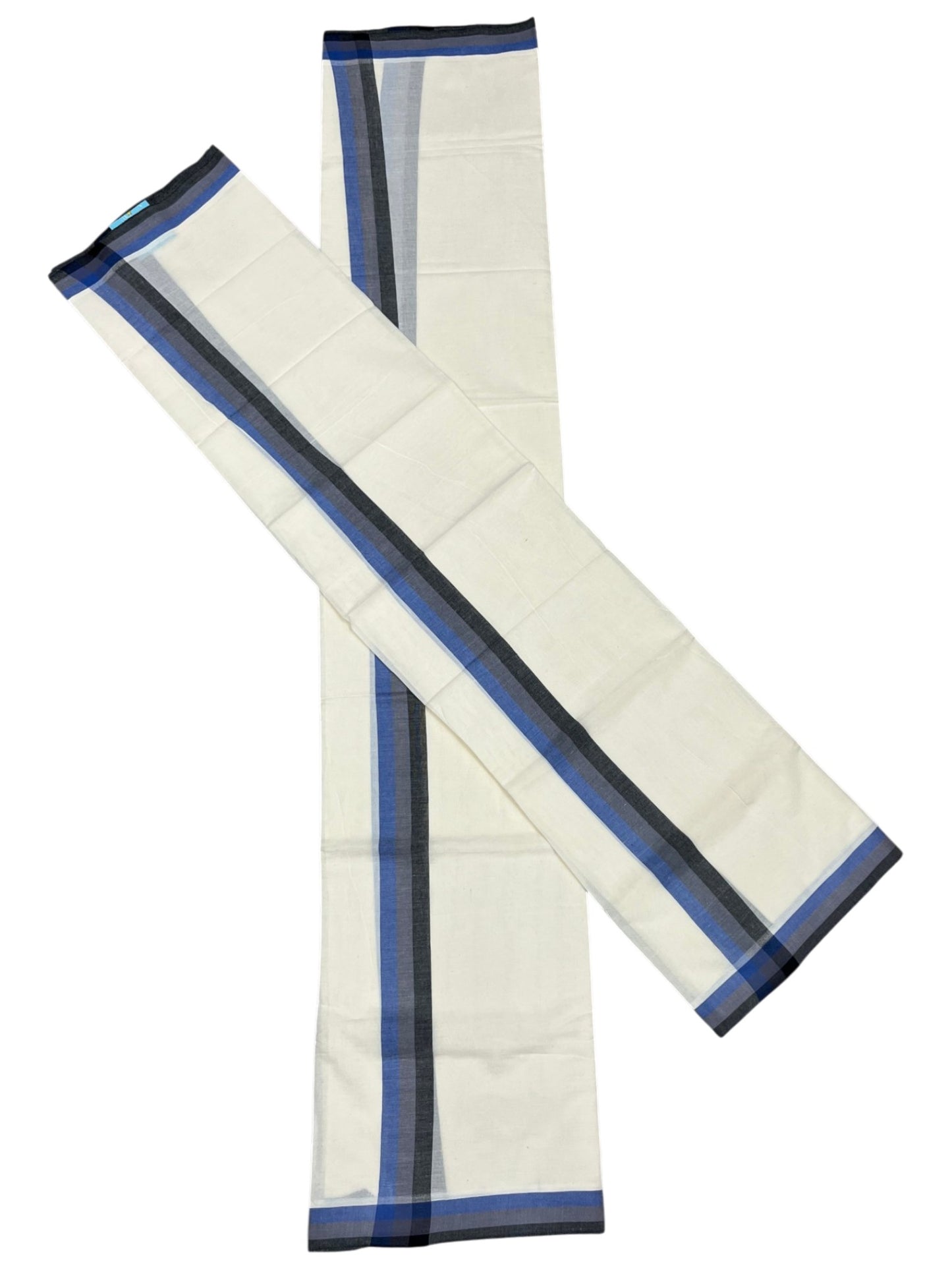 Southloom Pure Cotton Kerala Single Mulloth Set Mundu (Mundum Neriyathum) Blue & Black Border in 2.50 Mtrs SL243