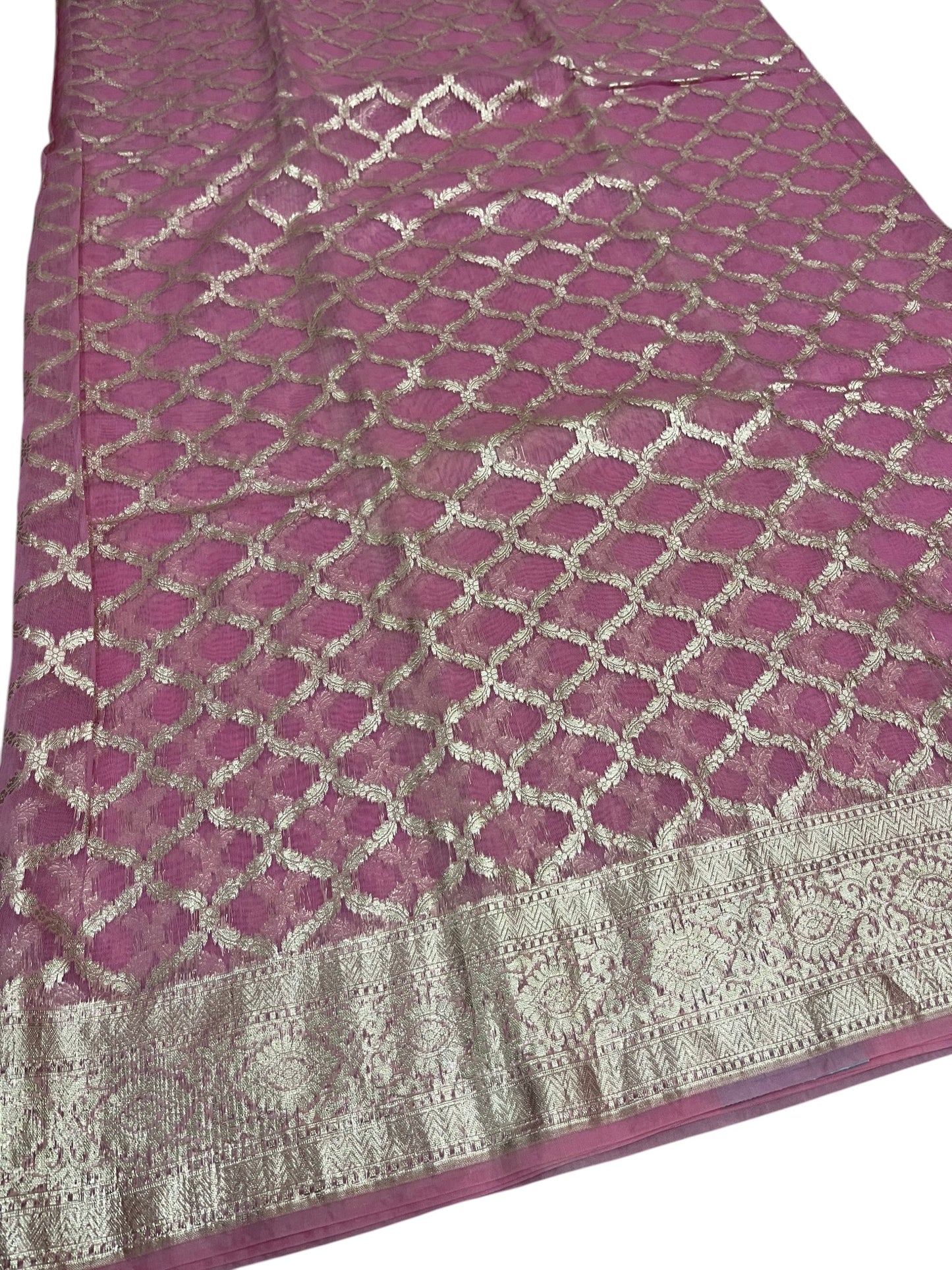 Southloom Cotton Banarasi Silk Saree with Woven Work on Body and Borders (Pink)