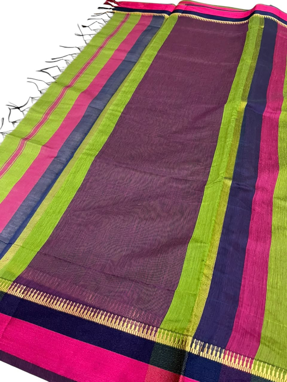 Southloom Maheshwari Cotton Saree With Temple Design on the Body and Borders In Magenta And Blue SL471 (Copy)
