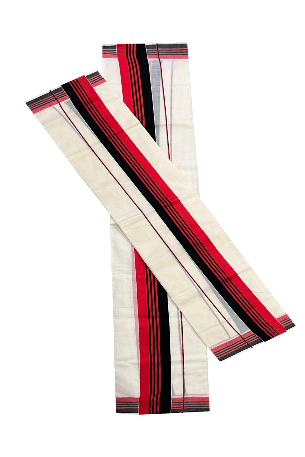 Kerala Cotton Mundum Neriyathum Single (Set Mundu) with Red and Black Kara (Onam Set Mundu 2023)