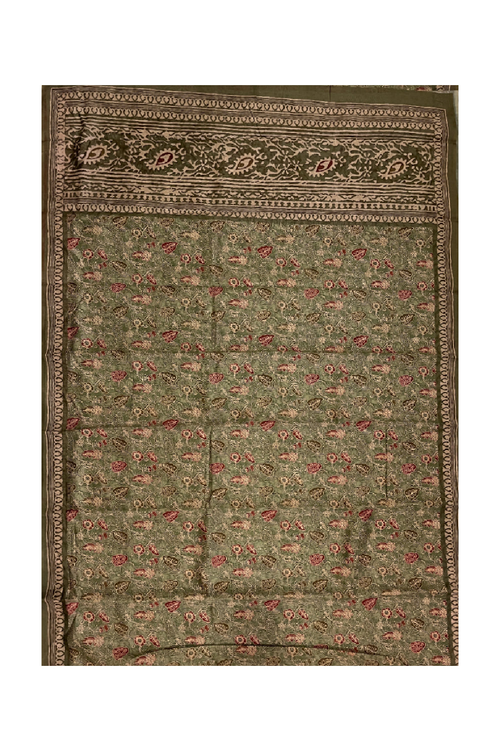 Southloom Art Silk Green Saree with Floral Prints on Body