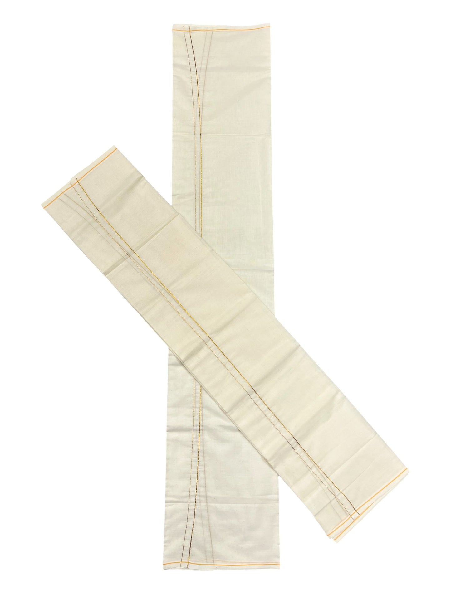 Kerala Cotton Mundum Neriyathum Single (Set Mundu) with Golden Eerkkil Kara