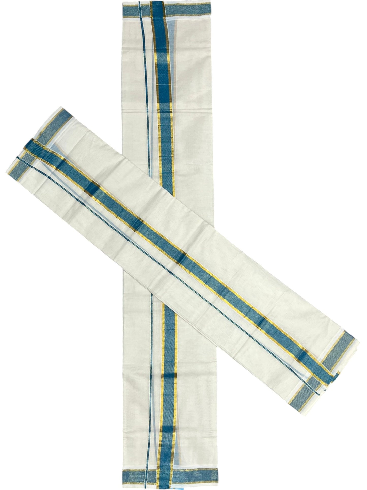 Southloom Pure Cotton Kerala Kasavu Set Mundu (Mundum Neriyathum) Kasavu & Blue Border in 2.80 Mtrs SLKK SL470
