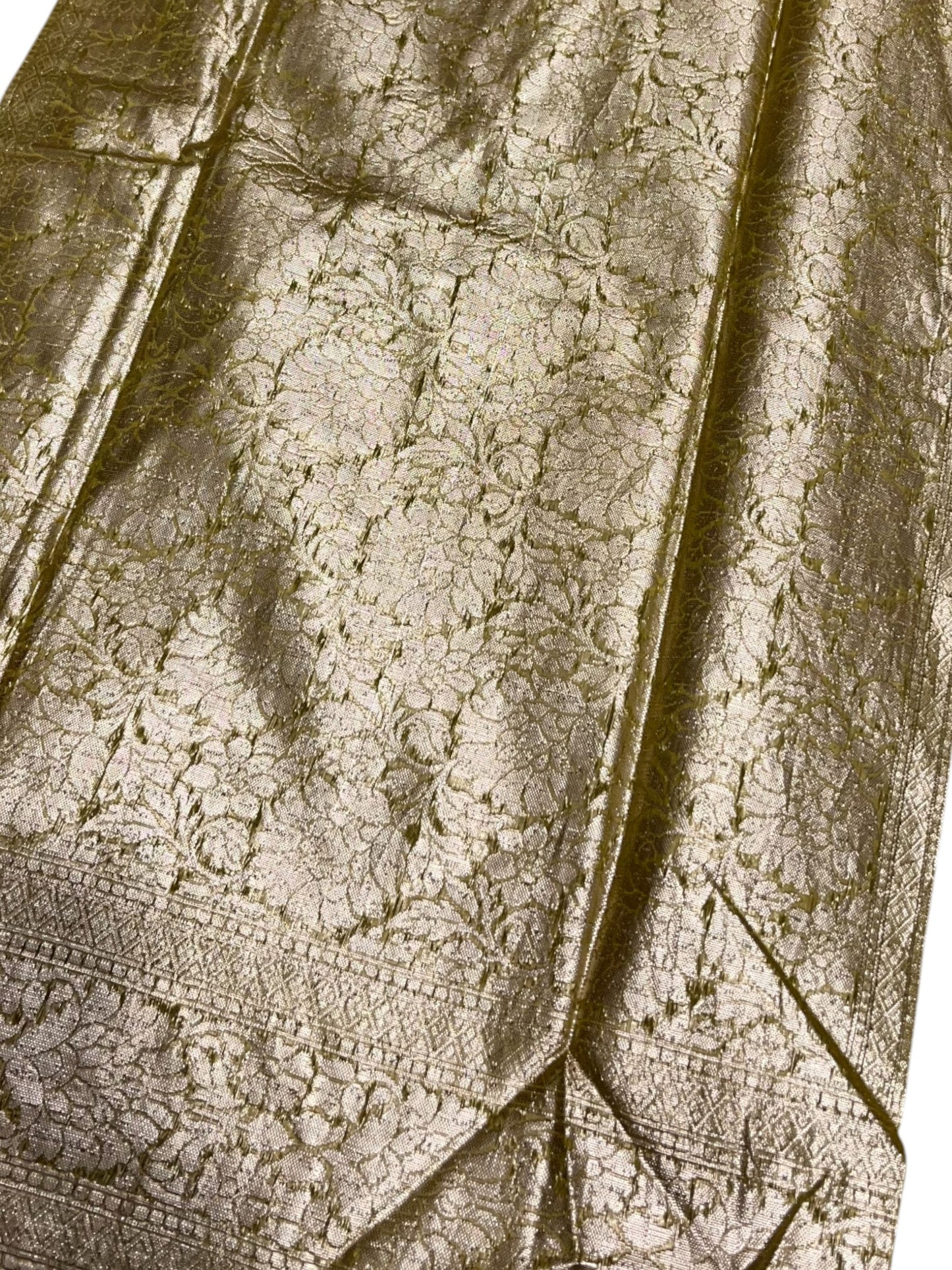 Southloom Cotton Banarasi Silk Saree with Woven Work on Body and Borders (Green)