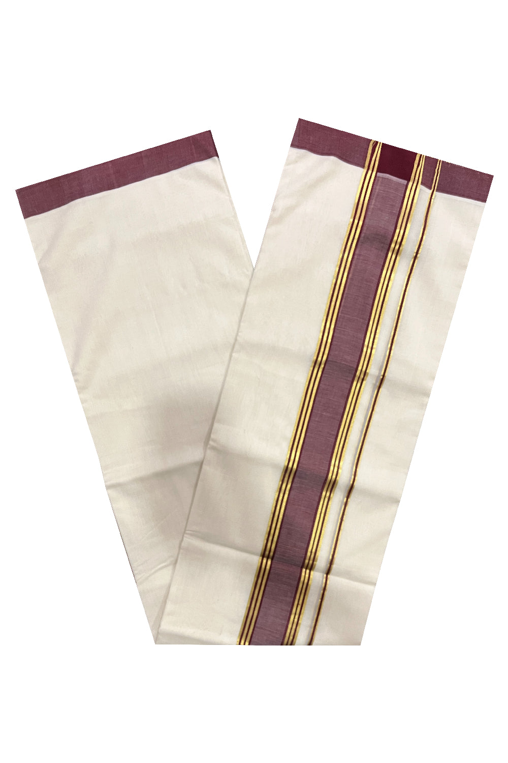 Southloom Premium Balaramapuram Unakkupaavu Handloom Mundu with Maroon and Kasavu Border (South Indian Kerala Dhoti)