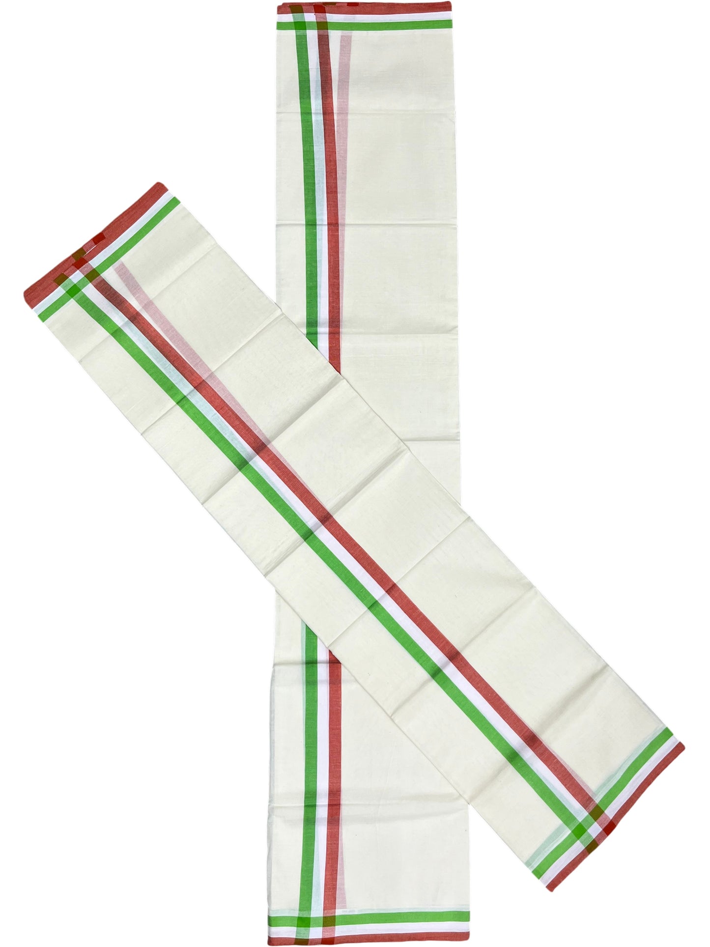 Southloom Kerala Mulloth Cotton Single Mundum Neriyathum with Orange and Green Border