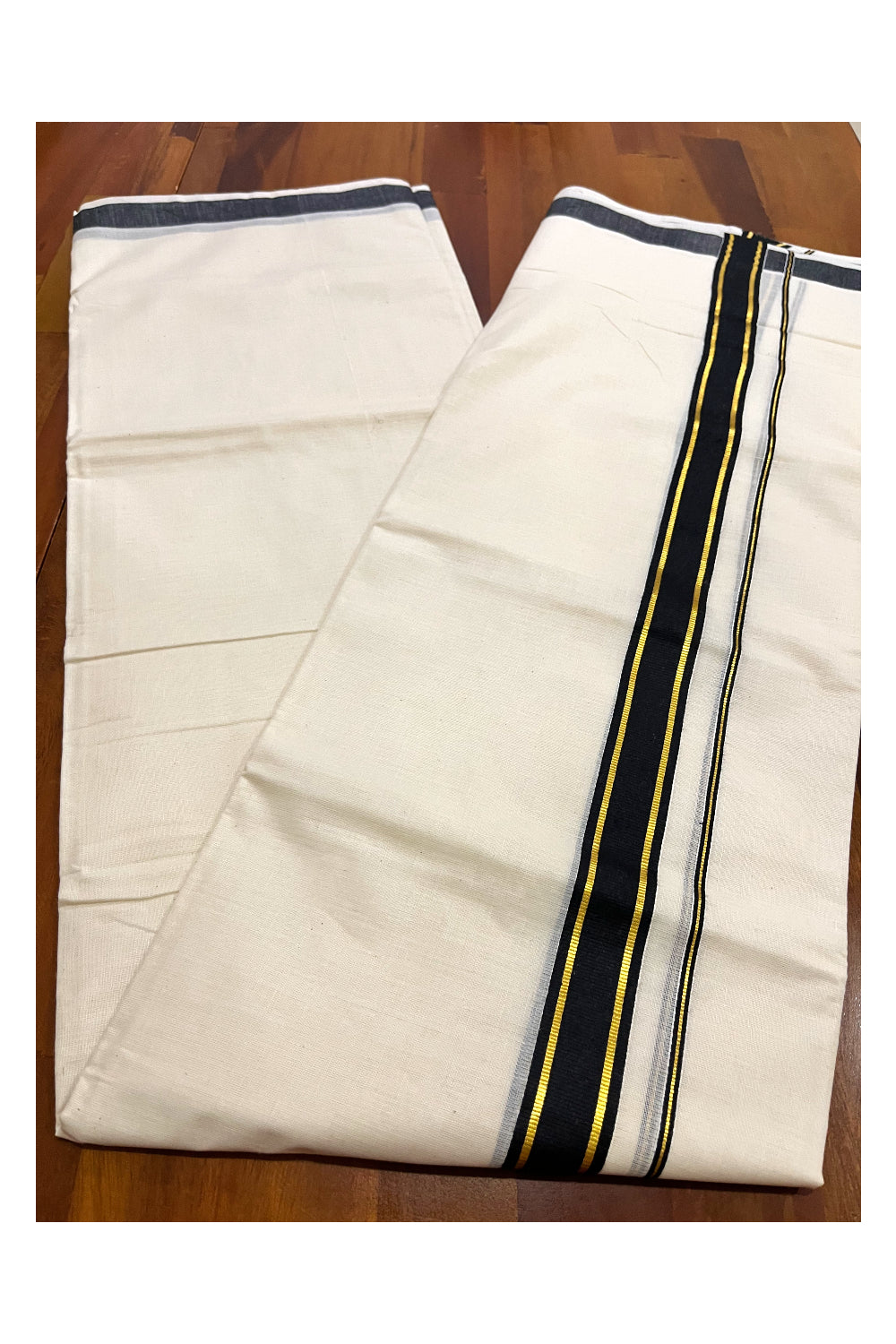 Pure Cotton Mundu with Black and Kasavu Border (South Indian Kerala Dhoti)